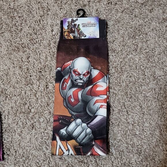 Guardians of the Galaxy Lot Gamora & Prax Crew Socks Marvel Fit Shoe 4-10 Adult - Picture 2 of 7